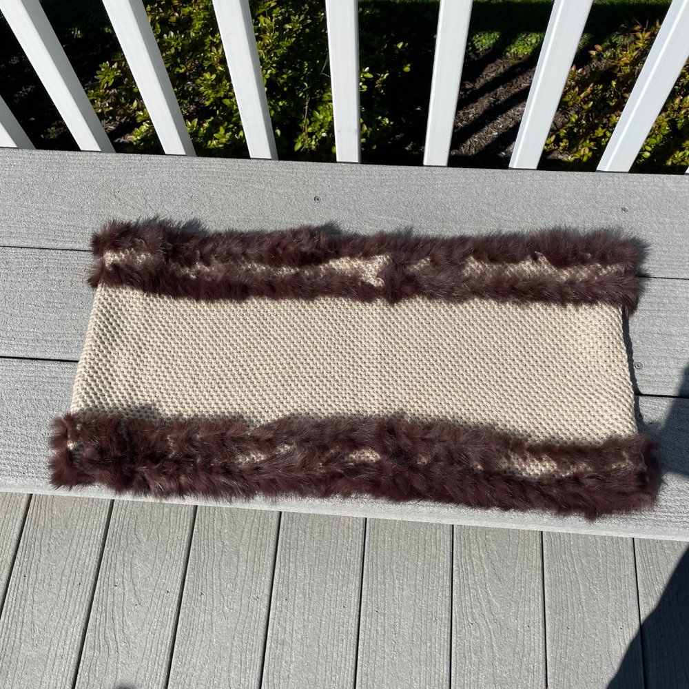 LA FIORENTINA 100% GENUINE RABBIT FUR INFINITY CAMEL & BROWN GOLD METALLIC SCARF - Picture 10 of 13